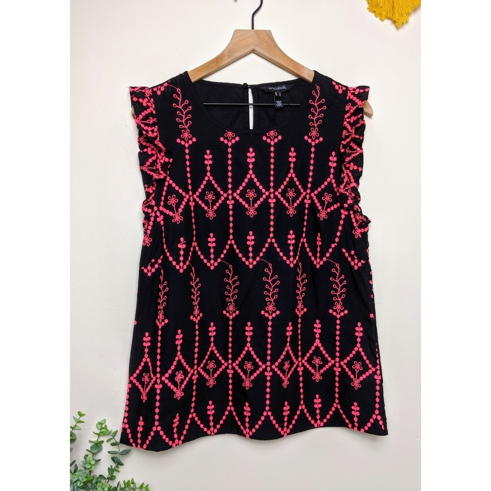 Long Tall Sally | Black Tunic with Pink Embroidery